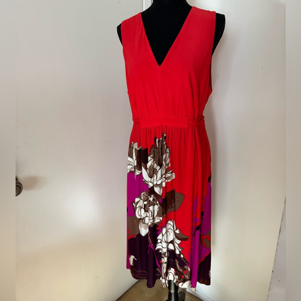 Donna Morgan Poppy Red Midi Dress - Size 16